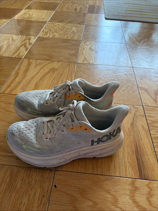 Hoka Shoes - Hoka Light Gray Sneakers with Yellow & Mint Accents
